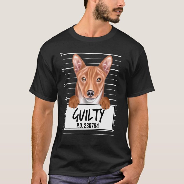 Basenji Mugshot Guilty Dog T-Shirt (Vorderseite)