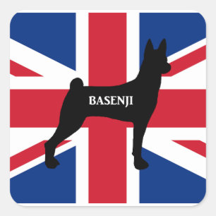 basenji name Silhouette england United_Kingdom fla Quadratischer Aufkleber