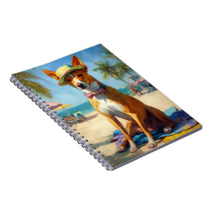 Basenji on Beach, Sommergeschenk für Hundefreunde Notizblock
