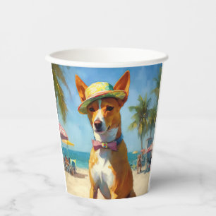 Basenji on Beach, Sommergeschenk für Hundefreunde Pappbecher