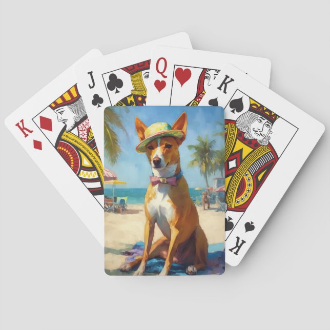 Basenji on Beach, Sommergeschenk für Hundefreunde Spielkarten (Rückseite)