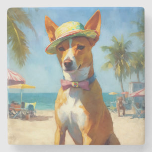 Basenji on Beach, Sommergeschenk für Hundefreunde Steinuntersetzer