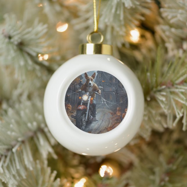 Basenji Riding Motorrad Halloween Beängstigend Keramik Kugel-Ornament (Baum)