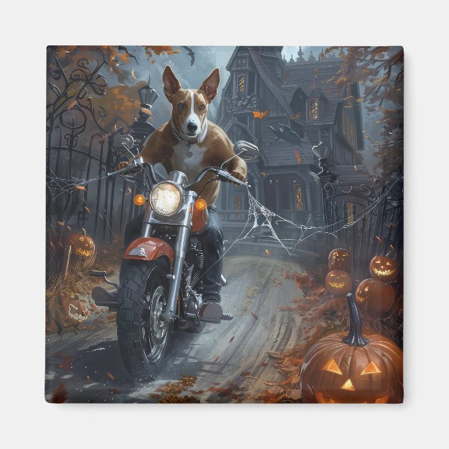 Basenji Riding Motorrad Halloween Beängstigend Magnet (Vorne)