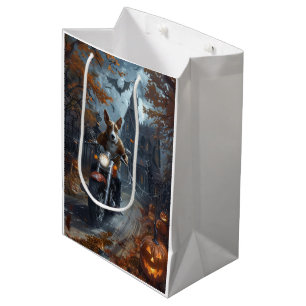 Basenji Riding Motorrad Halloween Beängstigend Mittlere Geschenktüte