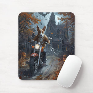 Basenji Riding Motorrad Halloween Beängstigend Mousepad