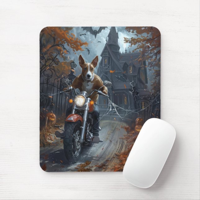 Basenji Riding Motorrad Halloween Beängstigend Mousepad (Mit Mouse)