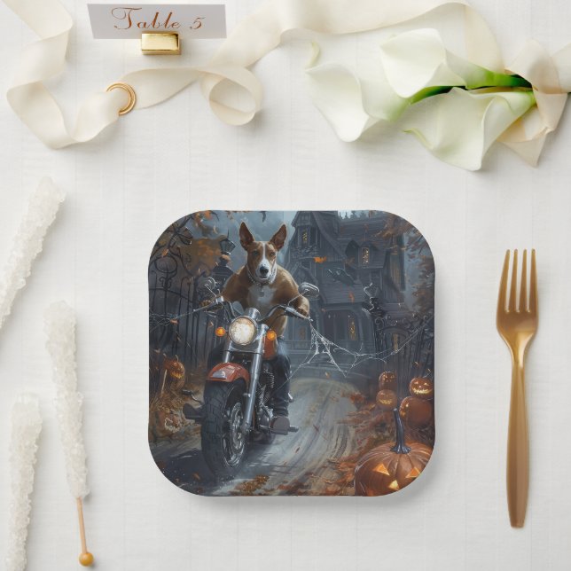 Basenji Riding Motorrad Halloween Beängstigend Pappteller (Hochzeit)