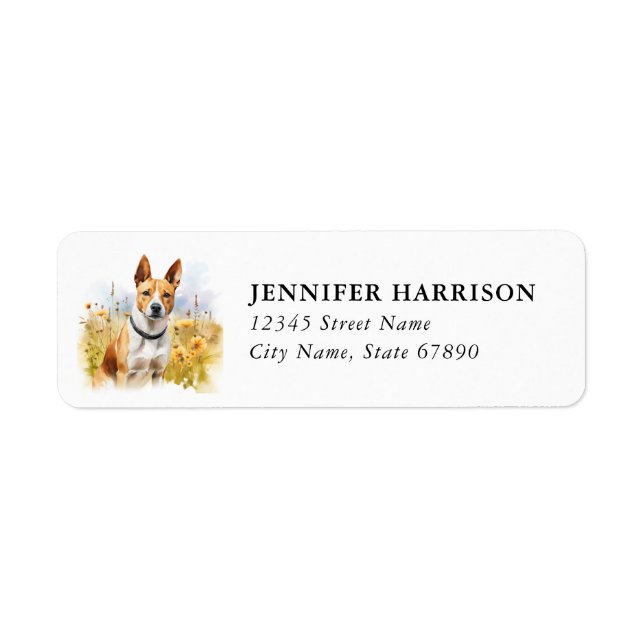 Basenji-Rücksende-Adresse-Etikett (Vorne)