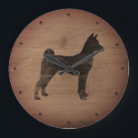 Basenji Silhouette Rustikal Große Wanduhr<br><div class="desc">Basenji Lover's Wall Clock. Holzdesign ist bedruckt,  nicht echtes Holz.</div>