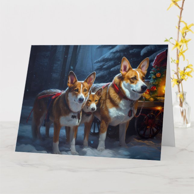 Basenji Snowy Sleigh Weihnachtsdekor Karte (Gelbe Blume)