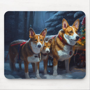 Basenji Snowy Sleigh Weihnachtsdekor Mousepad