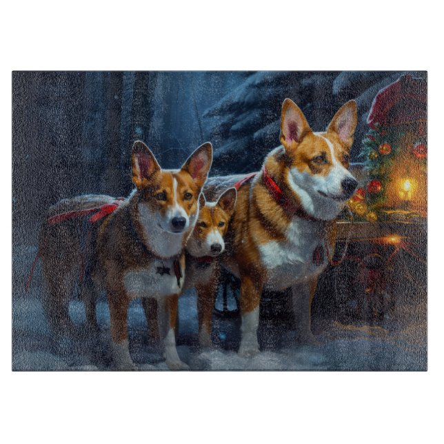 Basenji Snowy Sleigh Weihnachtsdekor Schneidebrett (Vorderseite)