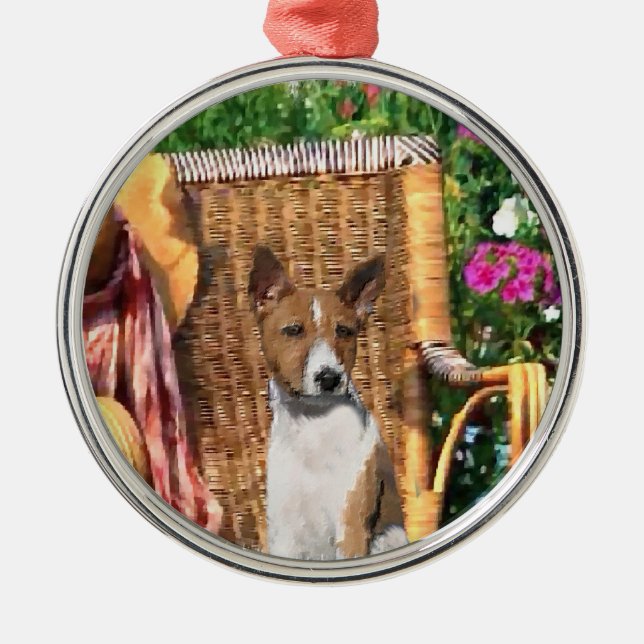 Basenji Summer Garden Art Ornament Aus Metall (Vorne)