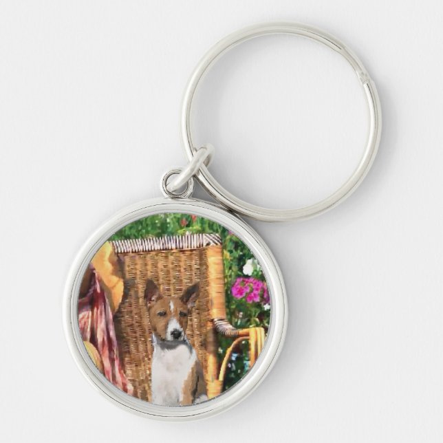 Basenji Summer Garden Art Schlüsselanhänger (Vorne)
