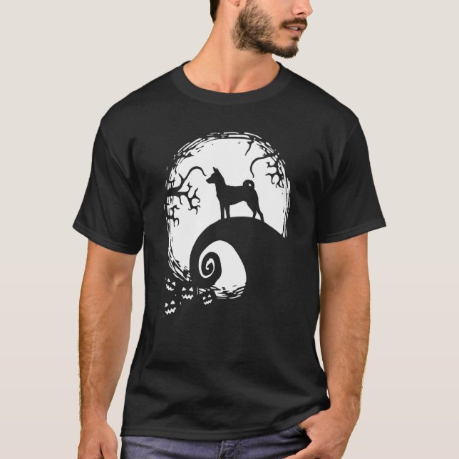 Basenji und Mond Halloween T-Shirt (Vorderseite)