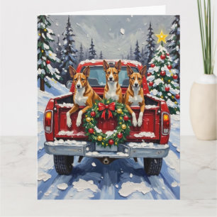Basenji-Weihnachten-Roter-LKW-Urlaub Karte