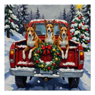 Basenji Weihnachten Rotes Lastwagen Urlaub Poster