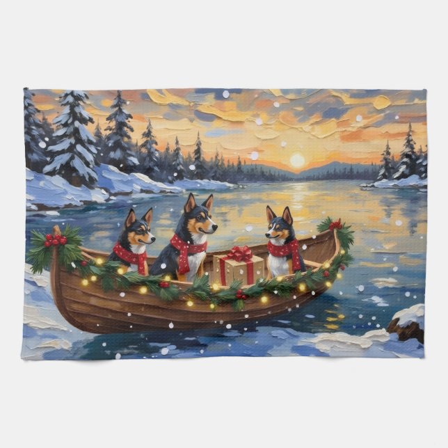 Basenji-Weihnachtsboot-Feiertag Geschirrtuch (Horizontal)