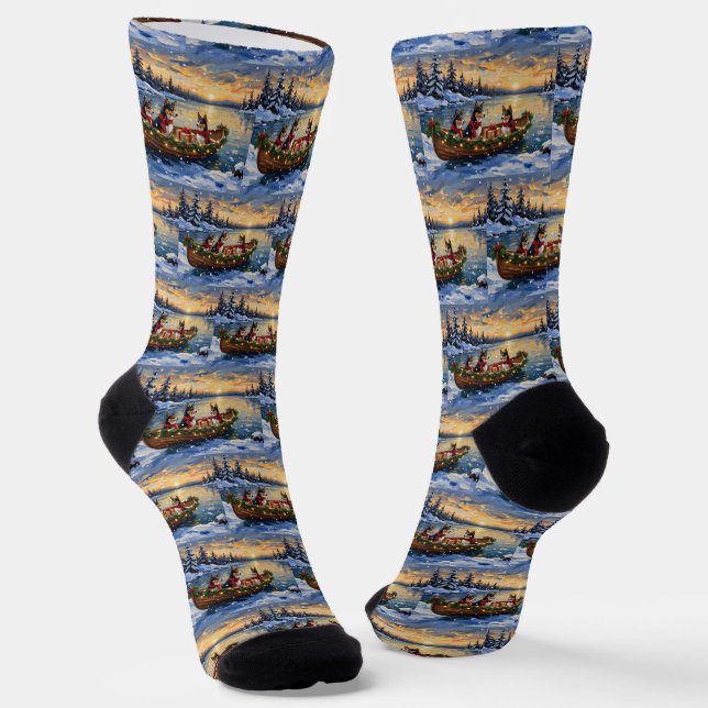 Basenji-Weihnachtsboot-Feiertag Socken (Gewinkelt)