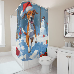 Basenji-Weihnachtsfest-Schneeszene Duschvorhang