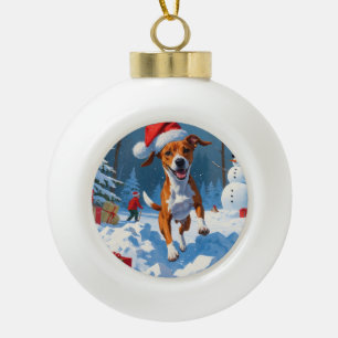 Basenji-Weihnachtsfest-Schneeszene Keramik Kugel-Ornament