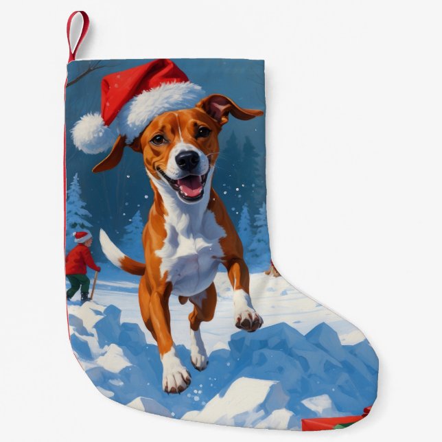 Basenji Weihnachtsfest Schneeszene Kleiner Weihnachtsstrumpf (Vorderseite)