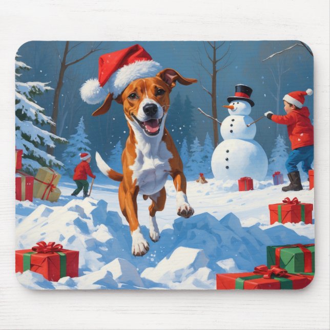 Basenji Weihnachtsfest Schneeszene Mousepad (Vorne)