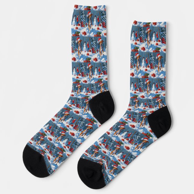 Basenji Weihnachtsfest Schneeszene Socken (Linkes Detail)