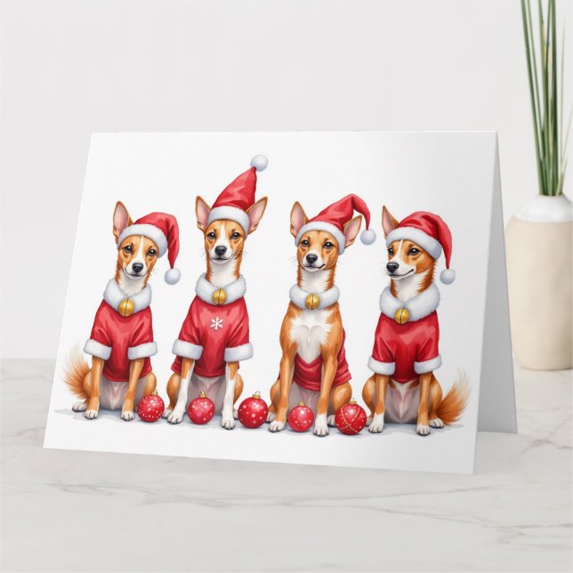 Basenji-Weihnachtskleid mit Santa-Hut Karte (Vorderseite)