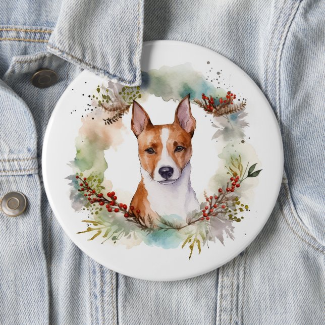 Basenji Weihnachtskraut Festliche Jungfrau Button (Beispiel)