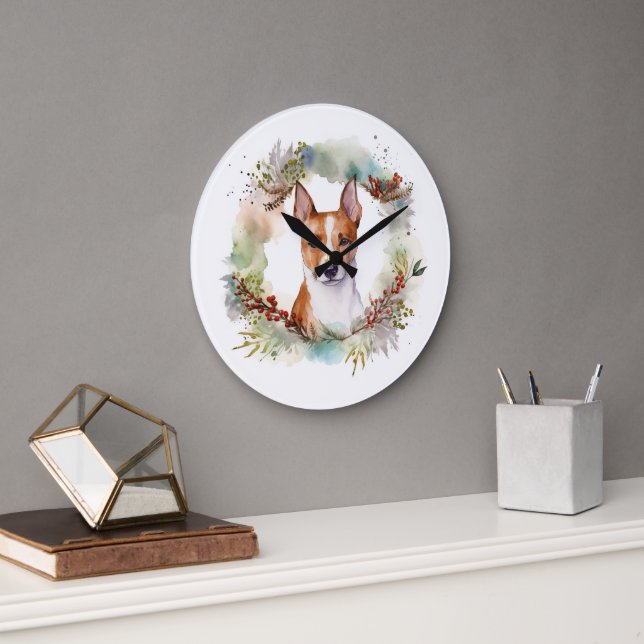 Basenji Weihnachtskraut Festliche Jungfrau Große Wanduhr (Büro)