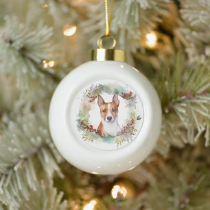 Basenji Weihnachtskraut Festliche Jungfrau Keramik Kugel-Ornament
