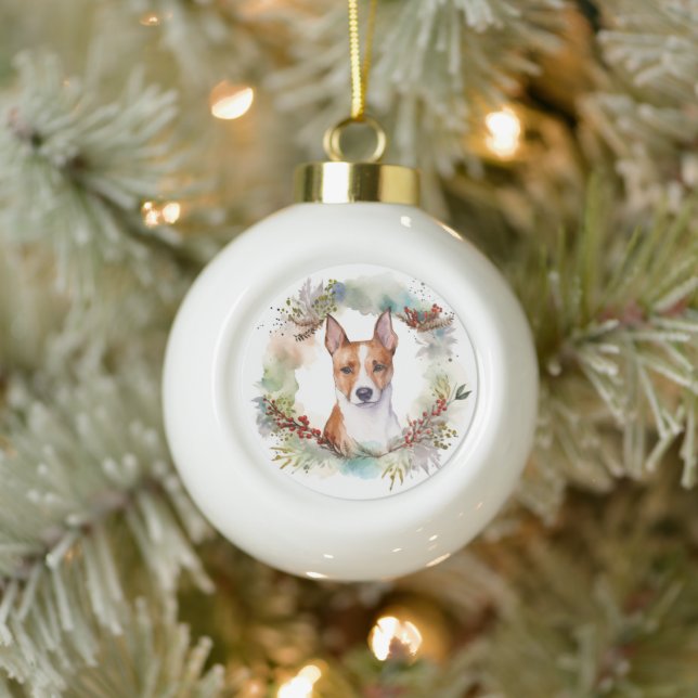 Basenji Weihnachtskraut Festliche Jungfrau Keramik Kugel-Ornament (Baum)