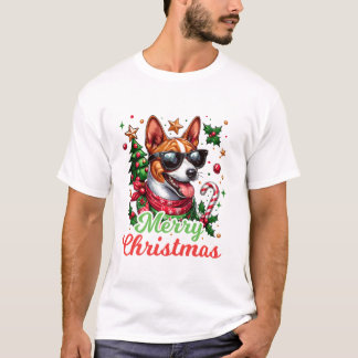 Basenji-Weihnachtsmannmütze fröhlich T-Shirt