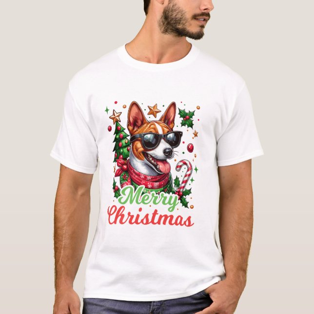 Basenji-Weihnachtsmannmütze fröhlich T-Shirt (Vorderseite)