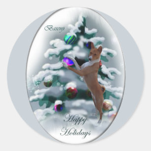 Basenji Weihnachtspenden Runder Aufkleber