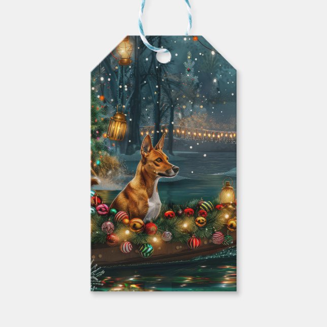 Basenji Weihnachtsreise Geschenkanhänger (Vorderseite)