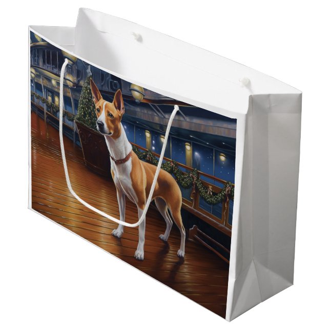 Basenji Weihnachtsreise: Pawsome Holiday Delight Große Geschenktüte (Vorderseite Schrägansicht)