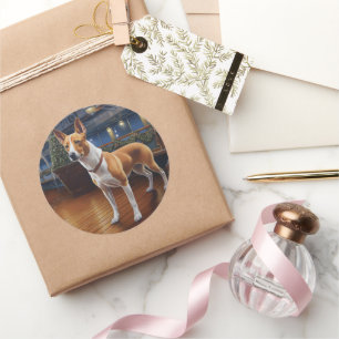 Basenji Weihnachtsreise: Pawsome Holiday Delight Runder Aufkleber