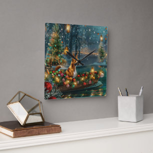 Basenji Weihnachtsreise Quadratische Wanduhr