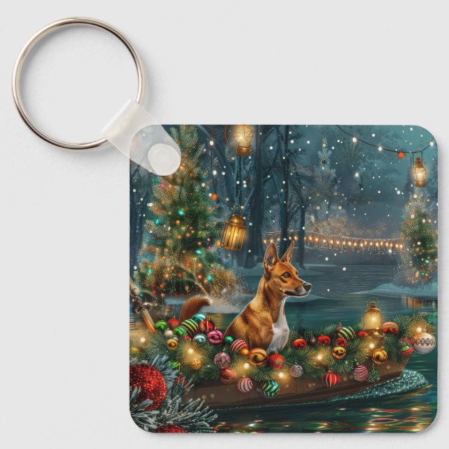 Basenji Weihnachtsreise Schlüsselanhänger (Vorderseite)