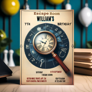 Bash Clue Spy Escape Room 7. Geburtstag Einladung