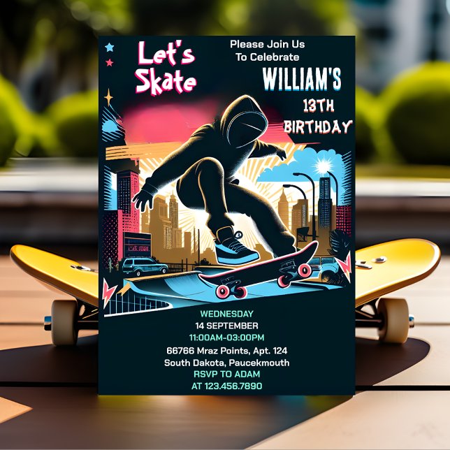Bash Scooter Jump Zone Skateboarding 13. Geburtsta Einladung (Von Creator hochgeladen)