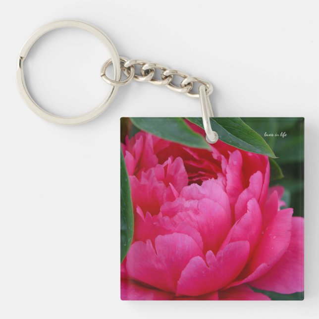 Bashful Pink Peony Schlüsselanhänger (Vorderseite)