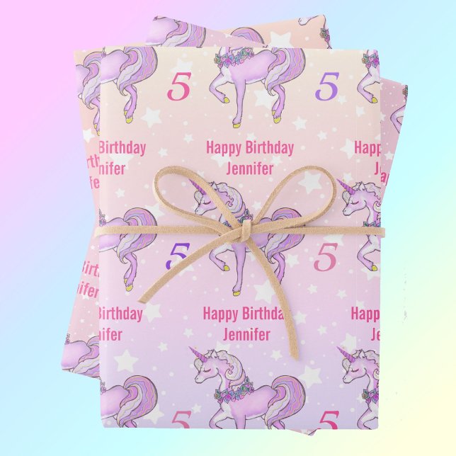 Bashful Unicoralize Name Age Pink Stars 3 Geschenkpapier Set (Von Creator hochgeladen)