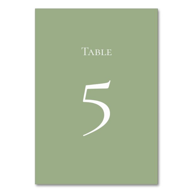 Basic and Elegant Sage Green Table number Card Tischnummer (Vorderseite)