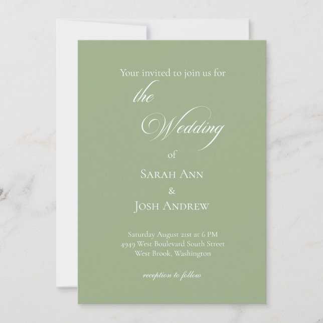 Basic and Elegant Wedding Sage Green Invitation Einladung (Vorderseite)