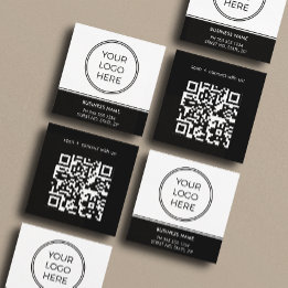 Basic Black Business Logo QR-Code Quadratische Visitenkarte