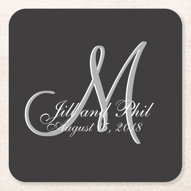Basic Black Fabulous Wedding Monogram Grosser Wert Rechteckiger Pappuntersetzer (Vorderseite)